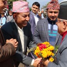 प्रदेश नं. १ का प्रदेश प्रमुख माननीय सोमनाथ अधिकारी ‘प्यासी’ज्यूलाई स्वागत गर्नु हुँदै